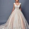 DeKlaire Bridal 490 Wedding Dress A-Line Cap Sleeve Chapel Train(Deklaire Bridal 490 Wedding Dress A Line Cap Sleeve Chapel Train) -Dress Promotion Store 490 DEKLAIRE BRIDAL CHAMPAGNE
