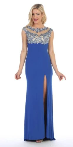 Celavie 5003 Sexy Floor Length Formal Gown Front Slit Open Back(Sexy Floor Length Formal Gown Coral Front Slit Open Back) -Dress Promotion Store 5003 celavie royal blue