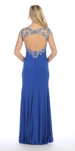Celavie 5003 Sexy Floor Length Formal Gown Front Slit Open Back(Sexy Floor Length Formal Gown Coral Front Slit Open Back) -Dress Promotion Store 5003 celavie royal blue back