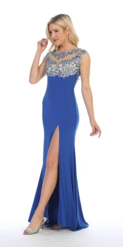 Celavie 5003 Sexy Floor Length Formal Gown Front Slit Open Back(Sexy Floor Length Formal Gown Coral Front Slit Open Back) -Dress Promotion Store 5003 celavie royal blue left side