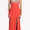 Celavie 5003 Sexy Floor Length Formal Gown Front Slit Open Back(Sexy Floor Length Formal Gown Coral Front Slit Open Back) -Dress Promotion Store 5003ce coral