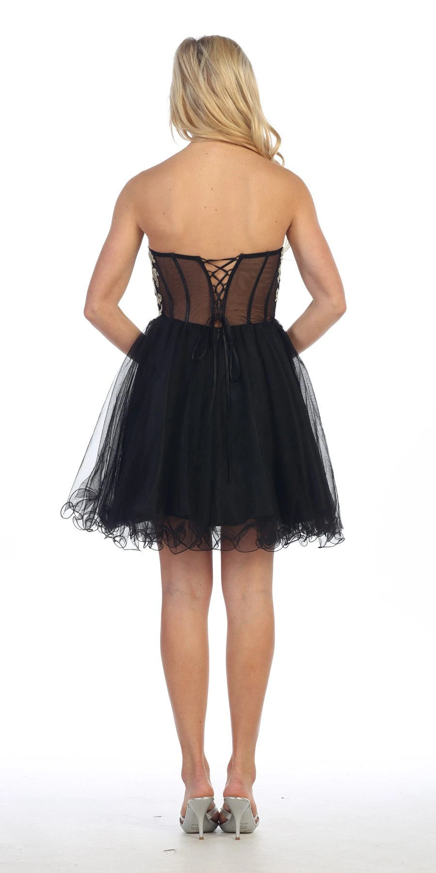 Celavie 5013 Applique Sheer Bodice Strapless Homecoming Dress(Celavie 5013 Applique Sheer Bodice Strapless Homecoming Dress Black) 4 Celavie 5013 Applique Sheer Bodice Strapless Homecoming Dress(Celavie 5013 Applique Sheer Bodice Strapless Homecoming Dress Black) - Image 2