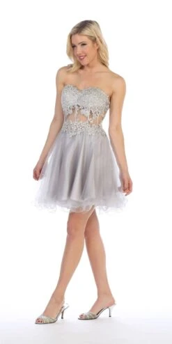 Celavie 5013 Applique Sheer Bodice Strapless Homecoming Dress(Celavie 5013 Applique Sheer Bodice Strapless Homecoming Dress Black) 14 Celavie 5013 Applique Sheer Bodice Strapless Homecoming Dress(Celavie 5013 Applique Sheer Bodice Strapless Homecoming Dress Black) -Dress Promotion Store 5013 celavie silver left side