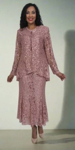 Hosanna 5015 Plus Size 3 Piece Set Length Dress Lace(Hosanna 5015 Plus Size 3 Piece Set Rose Tea Length Dress Lace)