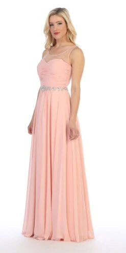 Celavie 5020 Illusion Ruched Bodice Long Dress Sleeveless(Celavie 5020 Blush Illusion Ruched Bodice Long Formal Dress Sleeveless) -Dress Promotion Store 5020 celavie blush left side 05eca467 2d2a 4b51 ad3f caba4dedf154