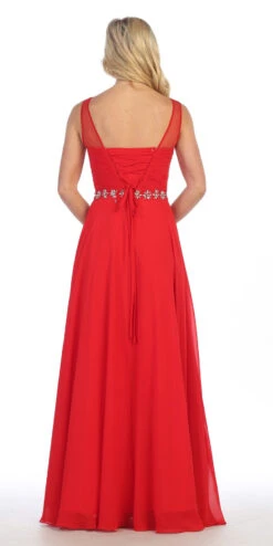 Celavie 5020 Illusion Ruched Bodice Long Dress Sleeveless(Celavie 5020 Blush Illusion Ruched Bodice Long Formal Dress Sleeveless) -Dress Promotion Store 5020 celavie dress red back 94c9f1cd 18b6 4d52 af2c ea783cb272cd