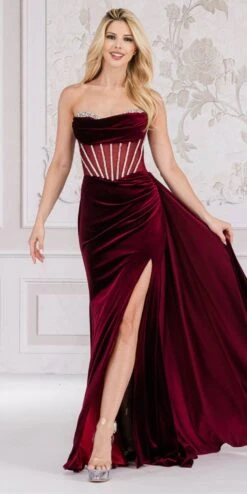 Amelia Couture 5051 Floor Length Strapless Sweetheart Fitted Slit Formal Gown(Amelia Couture 5051 Floor Length Strapless Sweetheart Fitted Slit Formal Gown) -Dress Promotion Store 5051 WINE