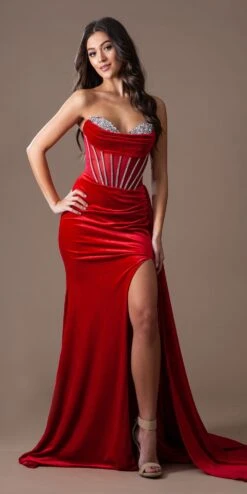 Amelia Couture 5051 Floor Length Strapless Sweetheart Fitted Slit Formal Gown(Amelia Couture 5051 Floor Length Strapless Sweetheart Fitted Slit Formal Gown) -Dress Promotion Store 5051 amelia red