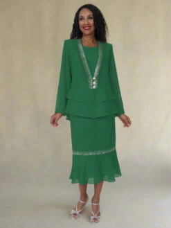 Hosanna 5557 Plus Size 3-Piece Set Tea Length Dress(Hosanna 5557 Plus Size 3 Piece Set Tea Length Dress) -Dress Promotion Store 5103 hosanna hunter green