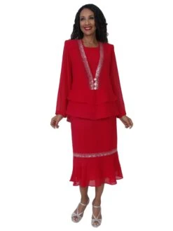 Hosanna 5557 Plus Size 3-Piece Set Tea Length Dress(Hosanna 5557 Plus Size 3 Piece Set Tea Length Dress) -Dress Promotion Store 5103 hosanna red