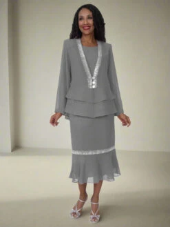 Hosanna 5557 Plus Size 3-Piece Set Tea Length Dress(Hosanna 5557 Plus Size 3 Piece Set Tea Length Dress) -Dress Promotion Store 5103 hosanna silver