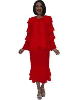 Hosanna 5543 Plus Size 3 Piece Set Tea Length Dress(Hosanna 5543 Plus Size 3 Piece Set White Tea Length Dress) -Dress Promotion Store 5289 hosanna red