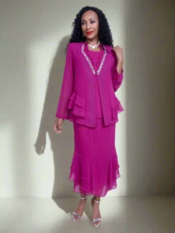 Hosanna 5555 Modest 3-Piece Set Ankle Length Dress(Hosanna 5555 Modest 3 Piece Set Ankle Length Dress) -Dress Promotion Store 5555 hosanna magenta