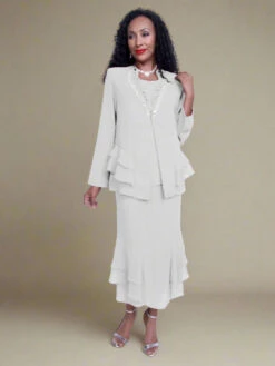 Hosanna 5555 Modest 3-Piece Set Ankle Length Dress(Hosanna 5555 Modest 3 Piece Set Ankle Length Dress) -Dress Promotion Store 5555 hosanna white