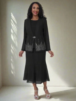 Hosanna 5556 Plus Size 3-Piece Outfit Set Tea Length Dress(Hosanna 5556 Plus Size 3 Piece Outfit Set Tea Length Dress) -Dress Promotion Store 5556 hosanna black