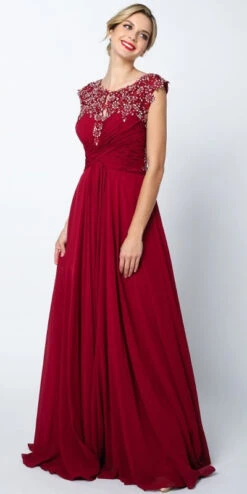 Juliet 585 A-Line Gown Cap Sleeve Empire Waist Full Length(Plus Size Dusty Rose Formal Gown Cap Sleeve Empire Waist Full Length) -Dress Promotion Store 585 juliet gallery burgundy