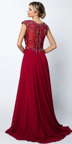 Juliet 585 A-Line Gown Cap Sleeve Empire Waist Full Length(Plus Size Dusty Rose Formal Gown Cap Sleeve Empire Waist Full Length) -Dress Promotion Store 585 juliet gallery burgundy back