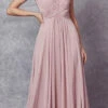 Juliet 585 A-Line Gown Cap Sleeve Empire Waist Full Length(Plus Size Dusty Rose Formal Gown Cap Sleeve Empire Waist Full Length)