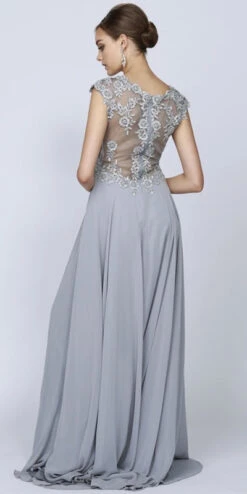 Juliet 585 A-Line Gown Cap Sleeve Empire Waist Full Length(Plus Size Dusty Rose Formal Gown Cap Sleeve Empire Waist Full Length) -Dress Promotion Store 585 juliet gallery silver back