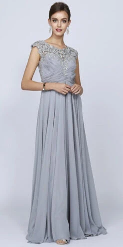 Juliet 585 A-Line Gown Cap Sleeve Empire Waist Full Length(Plus Size Dusty Rose Formal Gown Cap Sleeve Empire Waist Full Length) -Dress Promotion Store 585 juliet gallery silver side