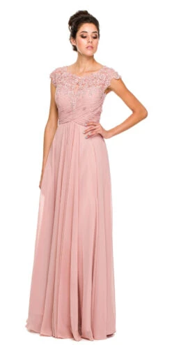 Juliet 585 A-Line Gown Cap Sleeve Empire Waist Full Length(Plus Size Dusty Rose Formal Gown Cap Sleeve Empire Waist Full Length) -Dress Promotion Store 585ju dusty rose c2d5c39b 085c 4863 b20b 45150ef1177e