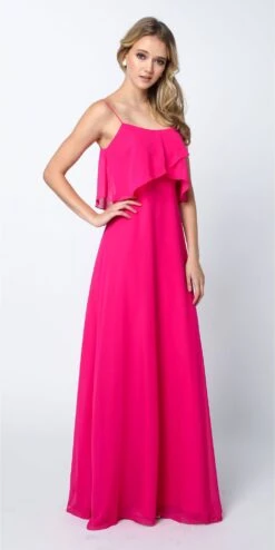 Juliet 591 Long Bridesmaid Dress Ruffled Bodice(Fuchsia Long Bridesmaid Dress Ruffled Bodice) -Dress Promotion Store 591Fuchsia 1
