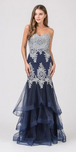CLEARANCE - Eureka 6009 Strapless Embroidered Gown Layered Skirt (Size XL)(Clearance Eureka 6009 Strapless Embroidered Gown Layered Skirt Size Xl) -Dress Promotion Store 6009 eureka fashion navy blue silver 6dbc18da 2b01 4b1d af1b 4c83da4bceab