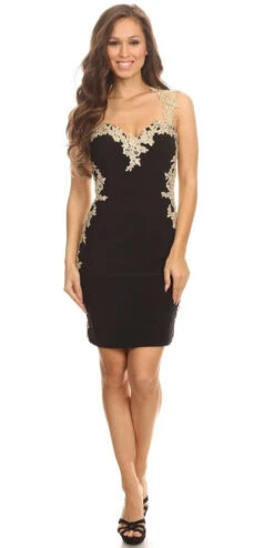 CLEARANCE - Eureka 6016 Lace Applique Sweetheart Short Cocktail Dress (Size XS)(Clearance Eureka 6016 Lace Applique Sweetheart Short Cocktail Dress Size Xs) -Dress Promotion Store 6016 eureka black gold dress ae72a515 9cee 4fdf 9317 10dbb7a2bc49