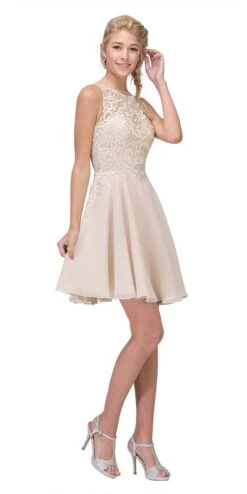 Eureka 6025 Lace Appliqued A-Line Short Dress(Lace Appliqued A Line Homecoming Short Dress Mocha) -Dress Promotion Store 6025 eureka fashion champagne side view ad053c30 0c98 4070 9284 2f69fc4efa40
