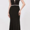 Eureka 6070 Fit And Flare Evening Gown Deep V-Neckline(Fit And Flare Formal Black Evening Gown Deep V Neckline)
