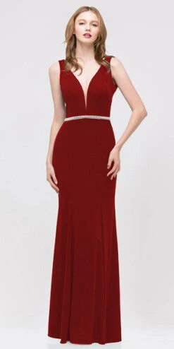 Eureka 6070 Fit And Flare Evening Gown Deep V-Neckline(Fit And Flare Formal Black Evening Gown Deep V Neckline) -Dress Promotion Store 6070 eureka burgundy dress