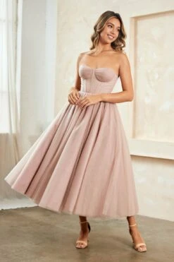 Amelia Couture 6203s Strapless Corset Boning Tea Length Dress(Amelia Couture 6203s Strapless Corset Boning Tea Length Dress) -Dress Promotion Store 6203S 3