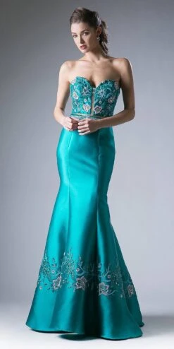 Cinderella Divine 62211 Bead Embroidered Two-Piece Gown Strapless(Jade Bead Embroidered Two Piece Prom Gown Strapless)