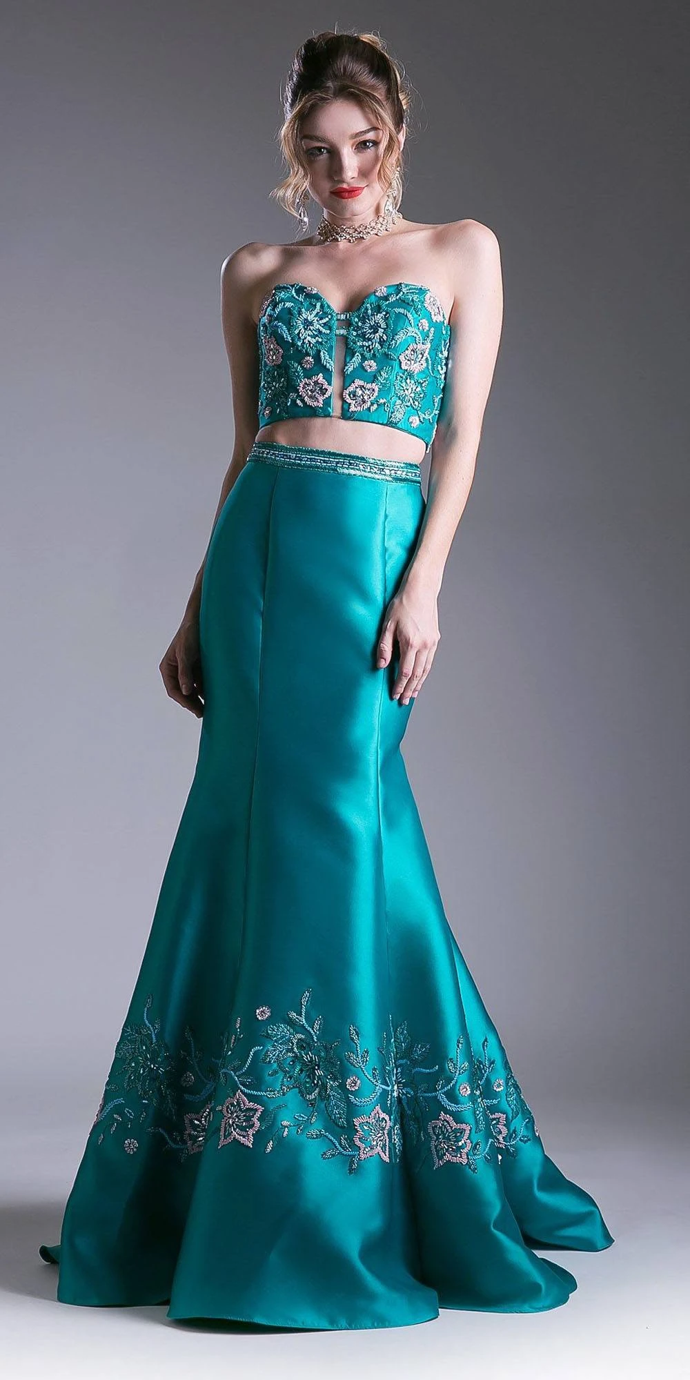 Cinderella Divine 62211 Bead Embroidered Two-Piece Gown Strapless(Jade Bead Embroidered Two Piece Prom Gown Strapless) 5 Cinderella Divine 62211 Bead Embroidered Two-Piece Gown Strapless(Jade Bead Embroidered Two Piece Prom Gown Strapless) - Image 3