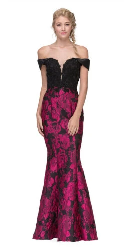 Eureka 6222 Off-the-Shoulder Floral Printed Gown(Off The Shoulder Floral Printed Prom Gown Black Hunter Green) -Dress Promotion Store 6222 eureka fashion fuchsia 6dbb3d2b 0072 446a 8674 2dfda69be49c