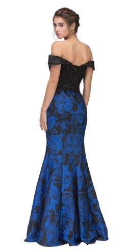 Eureka 6222 Off-the-Shoulder Floral Printed Gown(Off The Shoulder Floral Printed Prom Gown Black Hunter Green) -Dress Promotion Store 6222 eureka fashion royal blue back fc6d7964 be1d 40ff b80d a68777aeedea