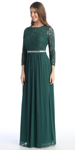 CLEARANCE - Celavie 6305L Three-Quarter Length Lace Sleeve Dress A-line (Size M)(Clearance Celavie 6305l Three Quarter Length Lace Sleeve Dress A Line Size M) -Dress Promotion Store 6305 LHGreen2 1