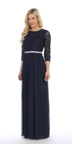 CLEARANCE - Celavie 6305L Three-Quarter Length Lace Sleeve Dress A-line (Size M)(Clearance Celavie 6305l Three Quarter Length Lace Sleeve Dress A Line Size M) -Dress Promotion Store 6305L celavie navy blue left side 1