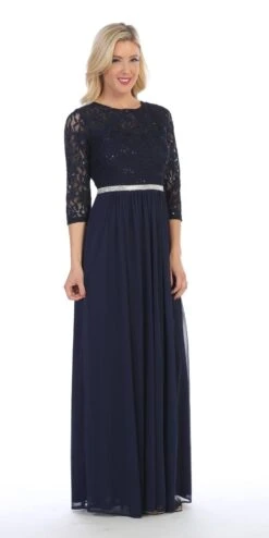 CLEARANCE - Celavie 6305L Three-Quarter Length Lace Sleeve Dress A-line (Size M)(Clearance Celavie 6305l Three Quarter Length Lace Sleeve Dress A Line Size M) -Dress Promotion Store 6305L celavie navy blue right side 1