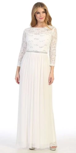 CLEARANCE - Celavie 6305L Three-Quarter Length Lace Sleeve Dress A-line (Size M)(Clearance Celavie 6305l Three Quarter Length Lace Sleeve Dress A Line Size M) -Dress Promotion Store 6305L celavie off white 1