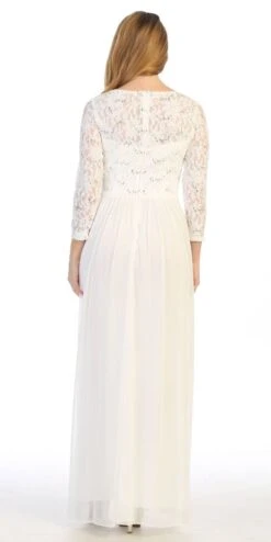 CLEARANCE - Celavie 6305L Three-Quarter Length Lace Sleeve Dress A-line (Size M)(Clearance Celavie 6305l Three Quarter Length Lace Sleeve Dress A Line Size M) -Dress Promotion Store 6305L celavie off white back 1