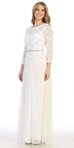 CLEARANCE - Celavie 6305L Three-Quarter Length Lace Sleeve Dress A-line (Size M)(Clearance Celavie 6305l Three Quarter Length Lace Sleeve Dress A Line Size M) -Dress Promotion Store 6305L celavie off white left side 1