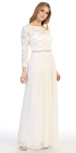 CLEARANCE - Celavie 6305L Three-Quarter Length Lace Sleeve Dress A-line (Size M)(Clearance Celavie 6305l Three Quarter Length Lace Sleeve Dress A Line Size M) -Dress Promotion Store 6305L celavie off white right side 1