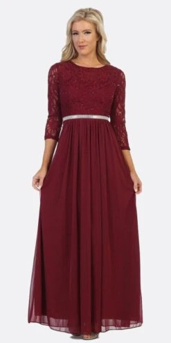 CLEARANCE - Celavie 6305L Three-Quarter Length Lace Sleeve Dress A-line (Size M)(Clearance Celavie 6305l Three Quarter Length Lace Sleeve Dress A Line Size M) -Dress Promotion Store 6305l celavie burgundy 1