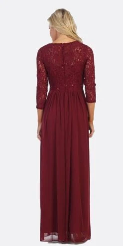 CLEARANCE - Celavie 6305L Three-Quarter Length Lace Sleeve Dress A-line (Size M)(Clearance Celavie 6305l Three Quarter Length Lace Sleeve Dress A Line Size M) -Dress Promotion Store 6305l celavie burgundy back 1