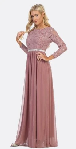 CLEARANCE - Celavie 6305L Three-Quarter Length Lace Sleeve Dress A-line (Size M)(Clearance Celavie 6305l Three Quarter Length Lace Sleeve Dress A Line Size M) -Dress Promotion Store 6305l celavie mauve side view 1