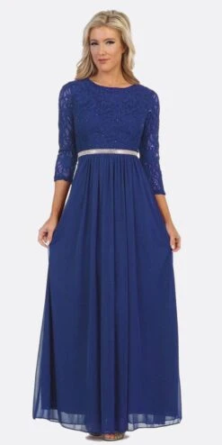 CLEARANCE - Celavie 6305L Three-Quarter Length Lace Sleeve Dress A-line (Size M)(Clearance Celavie 6305l Three Quarter Length Lace Sleeve Dress A Line Size M) -Dress Promotion Store 6305l celavie royal blue 1