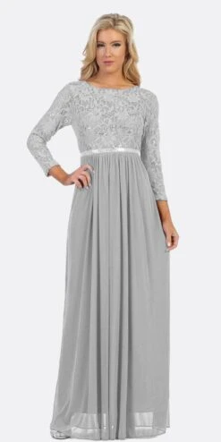 CLEARANCE - Celavie 6305L Three-Quarter Length Lace Sleeve Dress A-line (Size M)(Clearance Celavie 6305l Three Quarter Length Lace Sleeve Dress A Line Size M) -Dress Promotion Store 6305l celavie silver 1