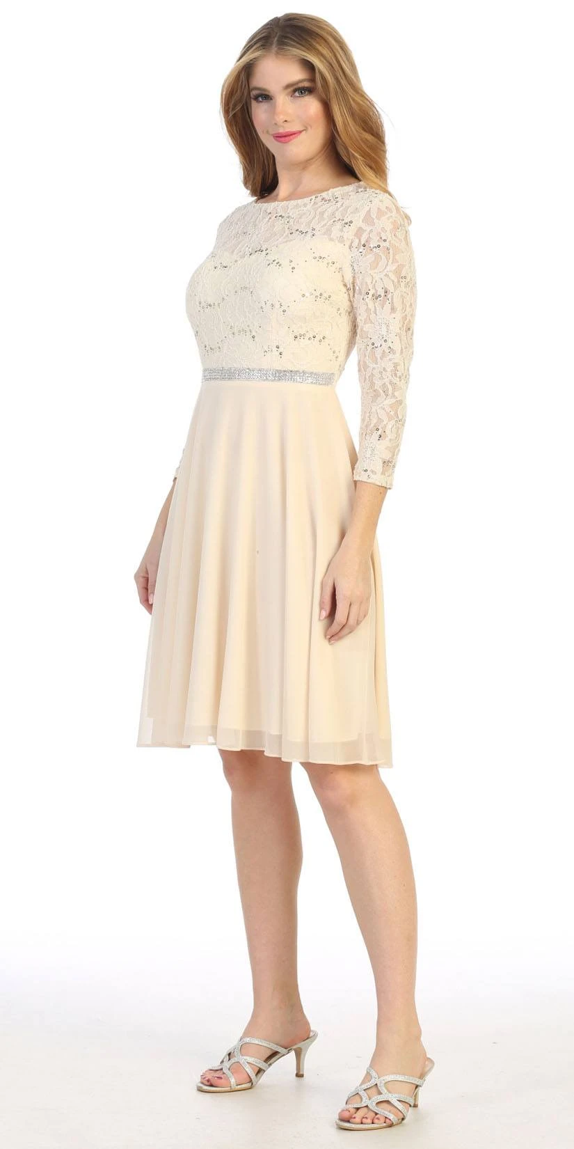 Celavie 6305-S Quarter Sleeves Lace Top A-Line Knee Length Dress(Royal Blue Quarter Sleeves Lace Knee Length Wedding Guest Dress) 4 Celavie 6305-S Quarter Sleeves Lace Top A-Line Knee Length Dress(Royal Blue Quarter Sleeves Lace Knee Length Wedding Guest Dress) - Image 2