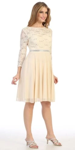 Celavie 6305-S Quarter Sleeves Lace Top A-Line Knee Length Dress(Royal Blue Quarter Sleeves Lace Knee Length Wedding Guest Dress) 24 Celavie 6305-S Quarter Sleeves Lace Top A-Line Knee Length Dress(Royal Blue Quarter Sleeves Lace Knee Length Wedding Guest Dress) -Dress Promotion Store 6305s celavie champagne right side